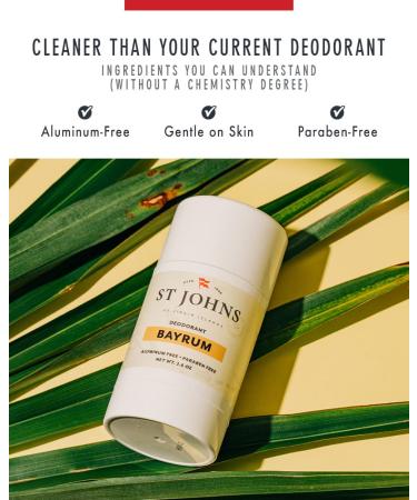 St Johns Bay Rum Aluminum Free Deodorant | Long-Lasting Odor Resistant & Soothing | Clear Deodorant Stick | Odor-Free Deodorant Made of Natural Compounds | Mens Bay Rum Deodorant (2.6 oz Stick) - Buy Online on GoSupps.com