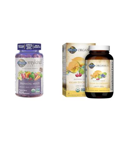 Garden of Life Organic Prenatal Gummies with D3 B Vitamins & Folate Plus Vegan D3 Chewables with Mushrooms 30 Count Each
