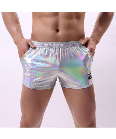 Duohropke Men's Shine Metallic Shorts | XL Silver Leather Optics Boxer Trunks for Beach & Gym - Buy Online on GoSupps.com