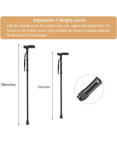 BigAlex Folding Cane - Adjustable & Lightweight Hand Walking Stick for Men and Women - Sleek T Handles - Mobility Aid in Black - Buy Online on GoSupps.com
