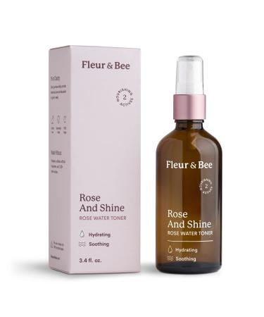 Rosewater Toner | 100% Vegan & Cruelty Free | Hydrating Rose Water Spray Mist | Alcohol Free | Refreshing Facial Toner for All Skin Types | Rose and Shine by Fleur & Bee - 3.4 fl oz 3.4 Fl Oz (Pack of 1)