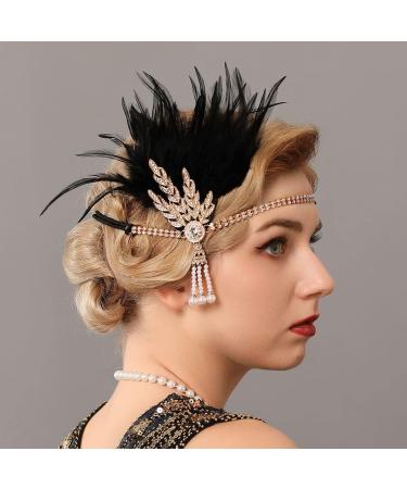 1920s Flapper Feather Headband - Gatsby Pearl Rhinestone Hair Accessory - Buy Online on GoSupps.com