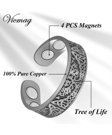 Vicmag 4X Strength Magnetic Copper Rings for Women | 3500 Gauss Magnets | Adjustable Pure Copper | 2PCS Set in Jewelry Gift Box | Silver Life Tree Design - Buy Online on GoSupps.com