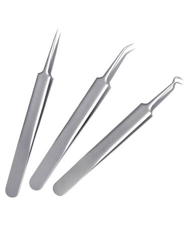XGIZMOO Precision Blackhead Tweezers for Women Girls Professional Acne Remover Comedone Extractor Clips 3 in 1 Stainless Steel Skin Zit Blemish Whitehead Popping Removing Tools Set with Case(GM4203P)
