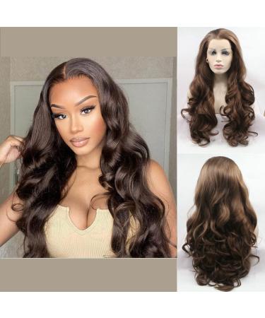 6# dark brown wig corrugated high temperature natural hairline pure color synthetic wig with lace front wig for drag queen women party wedding 55.9 cm dark brown No. 6