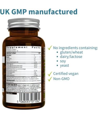 Pure & Essential Vegan Omega 3 Algae Oil | High EPA DHA Concentration | Sustainable & Pure with Astaxanthin | 600mg DHA & EPA for Heart, Brain & Eye Health | 60 Small Softgels - Buy Online on GoSupps.com
