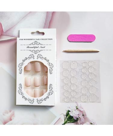Gold Glitter French Tip Press-On Nails - 24Pcs Pink Fake Nails for Women and Girls - Buy Online on GoSupps.com