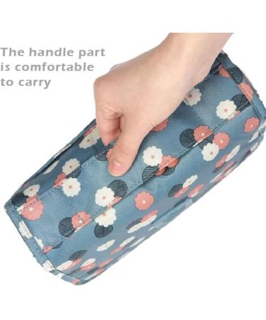 Travel Hanging Toiletry Bag for Women - Waterproof Cosmetic Organizer with Blue Flowers Design - Buy Online on GoSupps.com