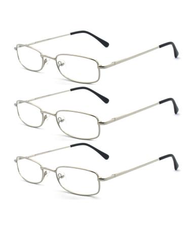 Classic Readers Rectangular Metal Reading Glasses for Men and Women Multi-colored 3pk-silver 2.25 x