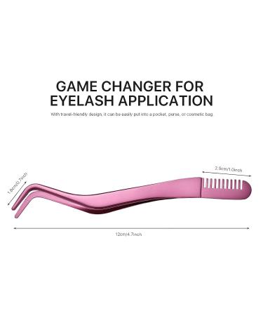 Miuffue Stainless Steel Eyelash Applicator Tool with Comb - Curved Tweezers for Strip Lashes in Pink (Upgraded) - Buy Online on GoSupps.com