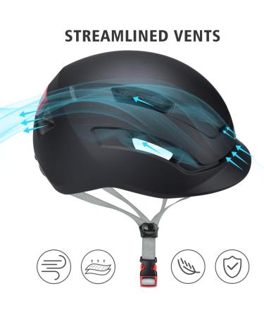 Urban Bike Helmet with Integrated Taillight | Adjustable Fit System | Matte Black Medium (21.7-22.8 / 55-58cm) - for Men and Women - Buy Online on GoSupps.com