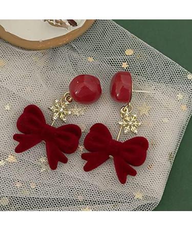 Fashion Earrings Ladies Jewelry Vintage Red Bow Small Snowflake Earrings for Women Festive Party Banquet Jewelry Dainty Earrings Fashion Accessories - Buy Online on GoSupps.com