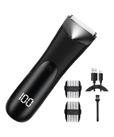 Mens Trimmer Ergonomic Beard ShaverPortable Men Intimate Hair Trimmer with LCD Digital Display for Face Nose Ears Legs Arms Head and Intimate Zone Care