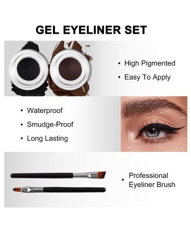 Erinde Black Brown Gel Eyeliner Set with 2 Eye Makeup Brushes | Waterproof, High Pigmented, Long Lasting Smudge-Proof Cream Gel Eyeliner | Makeup Gift Kit - Buy Online on GoSupps.com