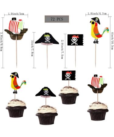FAZHBARY 72 PCS Pirate Cake Cupcake Toppers Nautical Cupcake Toppers Ship Cake Topper for Boy's Birthday Party Baby Shower Theme Decorations - Buy Online on GoSupps.com