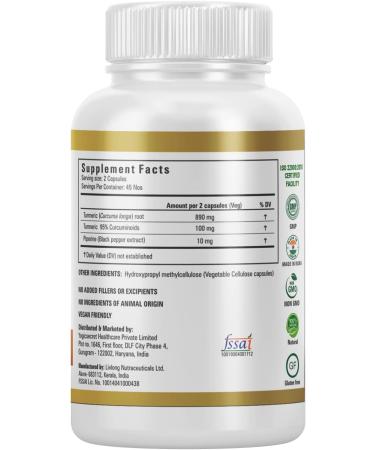 Yogic Secrets Turmeric Curcumin 1000mg with Black Pepper | 95% Curcuminoids Extract for Immune & Joint Support | 90 Capsules - Buy Online on GoSupps.com