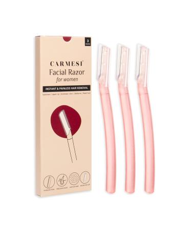 Carmesi Facial Razor for Women | Instant & Painless Hair Removal | Glowing Skin | Eyebrows, Upper Lip, Forehead, Peach Fuzz, Chin, Sideburns | Pack of 3
