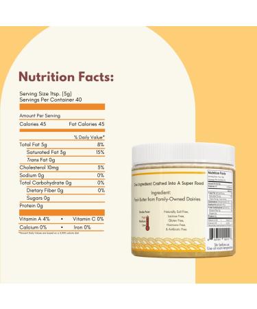 Premium Grass-Fed Indian Milk & Honey Ghee Butter 7.2 oz | Handmade, Lactose & Gluten-Free | 44 Servings | Recyclable PET Jar - Buy Online on GoSupps.com