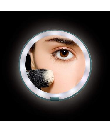 Portable Compact Makeup Mirror with LED Light, 1X/10X Magnification - Green - Buy Online on GoSupps.com