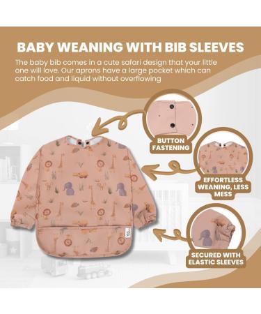 Yum Yum's Silicone Baby Bibs | Waterproof Long Sleeve Weaning Bib for Babies 6-12 Months - Toddler Apron in Pink Safari Print - Buy Online on GoSupps.com