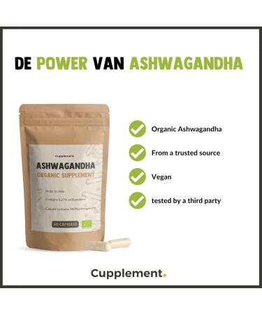 Cupplement | Ashwagandha Capsules 60 Pcs | 500 MG per Organic Capsules | Top Quality | Mushroom | 2 measurements per day - Buy Online on GoSupps.com