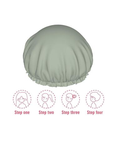 Sage Green Reusable Shower Cap- Double Layer Waterproof Hair Protector for Long Hair- Ideal for Women, Kids, and Men - Buy Online on GoSupps.com
