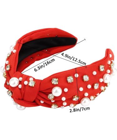 Knotted Headbands with White Pearl Rhinestone Fashion Elegant Ladies Wide Top Knot Hair Bands Rhinestone Hairband Wide Headband Hair Hoop for Woman Girl (Red) - Buy Online on GoSupps.com