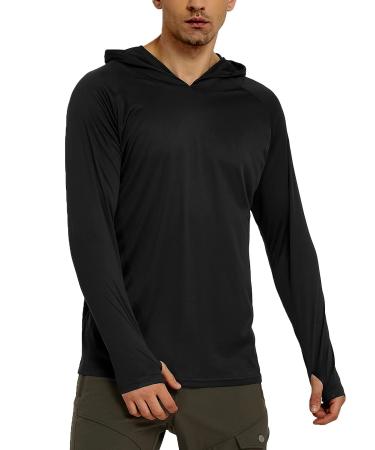 Safort Men's UPF 50+ Sun Protection Hoodie with Pocket Long Sleeve T-Shirt for Running, Fishing, Hiking Regular Small Black, Regular