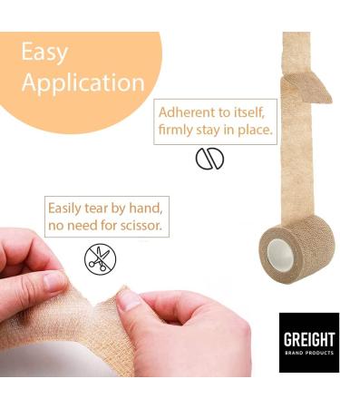 Self Adhesive Bandage Wrap 5 Yards - Breathable Cohesive Athletic Bandages for Sports Injuries (1 Inch 12 Pack Tan) - Ideal for Ankle Knee & Wrist Sprains - International Shipping Available - Buy Online on GoSupps.com