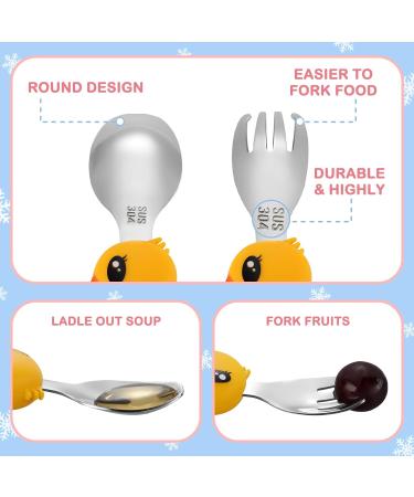 BEWOS Yellow Duck Baby Weaning Set - 4 PCS Baby Cutlery & Feeding Set | Suction Plate, Stainless Steel Fork & Spoon | Ideal Gift for Babies - Buy Online on GoSupps.com