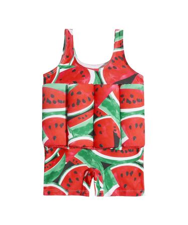 IWEMEK Kids Swimming Float Jacket Swimming Costume for Baby Boys Girls One Piece Bathing Suit Training Bag Buoyancy Aid Swimwear Vest with Adjustable Cotton Stick for Children Red Watermelon 12-18 months