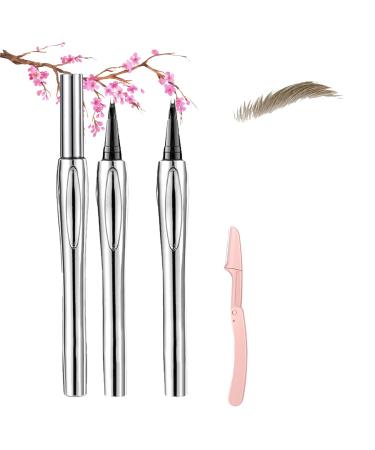 Cooklesa Eyebrow Natural Waterproof Eyebrow Pen with Microfine Tip Two-pronged Eyebrow Pencil Natural Brow Eyebrow Pen (2*Light Brown)