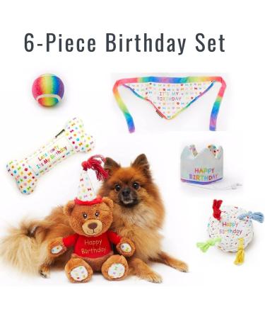 Dog Birthday Party Set - 6-Piece Happy Bday Celebration Pack with Toys, Crown, Party Hat, and Bandana (Large) - Buy Online on GoSupps.com