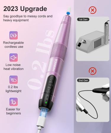 HEBECA Electric Nail Drill Cordless 12 in 1 - Professional Rechargeable Manicure Pedicure Kit for Natural Acrylic Gel Nails - Perfect for Home Use or Beginners - Buy Online on GoSupps.com