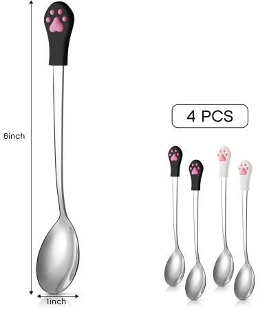 4-Piece Stainless Steel Pet Can Spoons Set - White and Black | Dog and Cat Food Spoons - Buy Online on GoSupps.com
