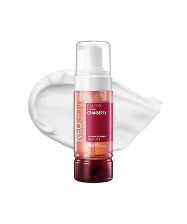 DERMALOGY by NEOGENLAB Real Fresh Foam Cleanser Cranberry 5.6 Fl Oz (160g) - Revitalizing & Hydrating Gentle Cleansing Foam with Real Cranberries Clean Beauty - Korean Skin Care