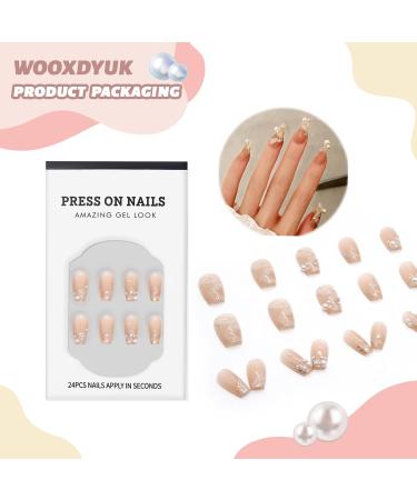 WOOXDYUK Nail Art Set Medium French Tip False Nails | 24 Pack with Jelly Glue Nail Rub Alcohol Pack & Remover | Premium Press on Nails for Stunning DIY Manicure - Buy Online on GoSupps.com