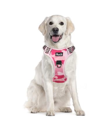 Eyin dog harness for large dogs adjustable breathable reflective padded and breathable breast dishes with handle and front bracket for daily training (camouflage pink l) l (neck: 42-60cm breast: 47-86cm) Tarnrosa