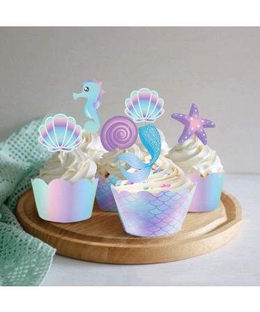 40Ct Mermaid Party Cupcake Toppers and Wrappers - Under the Sea Birthday Party Supplies Mermaid Baby Shower Decorations - Buy Online on GoSupps.com