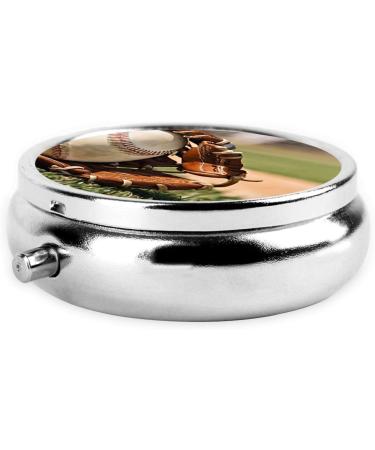 Baseball Printed Mini Round Pill Box | 3 Compartment Portable Pill Organizer for Travel & Everyday Use - Buy Online on GoSupps.com