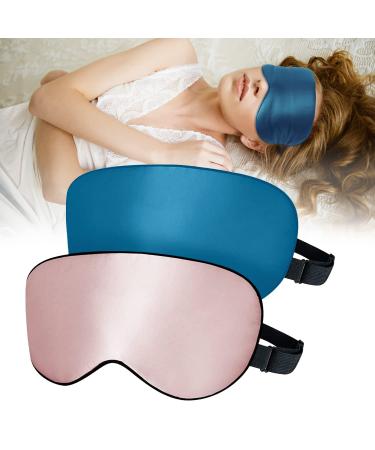 ATreebag 2 Packs Silk Sleep Mask for Men Women Mulberry Silk Eye Mask & Blindfold with Adjustable Strap Blackout Eye Cover for Night Sleeping Travel Nap Peacock Blue & Pink