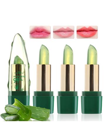 Aloe Vera Lipstick,Charming Shine Long Lasting Anti-cracking Temperature Color Changing Aloe Vera Lipstick Moisturizing Lip Makeup (3Pcs Aloe Vera Lipsticks)