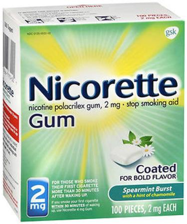 Nicorette Spearmint Burst with Chamomile Flavor Nicotine Stop Smoking OTC Gum 2 mg - 100 Count