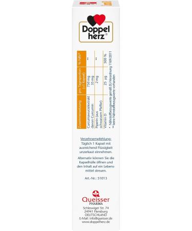 Double Heart Curcuma 750 with Curcumin & Vitamin D3 1000 I.E. - 60 Capsules for Immune Support | International Shipping Available - Buy Online on GoSupps.com
