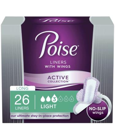 Poise Active Incontince Panty Liners with Wings Long Light 26 Liners 26 Count (Pack of 1) - Buy Online on GoSupps.com