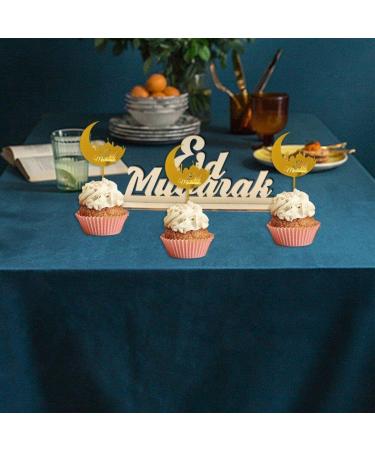 Eid Mubarak Cupcake Toppers 10pcs Eid Acrylic Cupcake Topper Ramadan Cake Decorations Kareem Party Supplies for Muffin Cake Gold - Buy Online on GoSupps.com