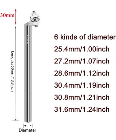 Thinvik Silver Bike Seat Post Adjustable 350mm Aluminum Alloy Seatpost for Road & Mountain Bike - 27.2mm - Buy Online on GoSupps.com