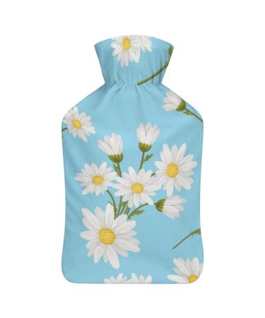 Blue White Flower Hot Water Bottle With Cover Plush Bed Bottle Hand Warmer For Adults And Children 26.5X15.3cm