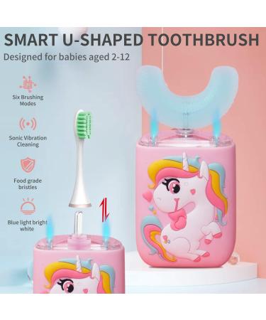 RZM Kids Automatic Sonic Toothbrush Set - 2 U-Shaped & 1 Regular Brush Head | Six Cleaning Modes | Pink Unicorn Design - Buy Online on GoSupps.com
