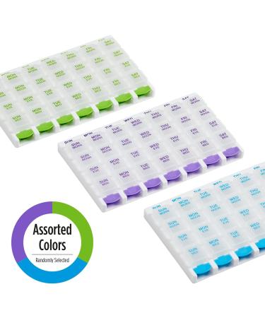EZY DOSE Weekly 4 Times a Day Push Button Pill Organizer - Removable Daily Pillboxes - Assorted Colors - Large Size - Patented Design - Clear - Pack of 1 - Buy Online on GoSupps.com